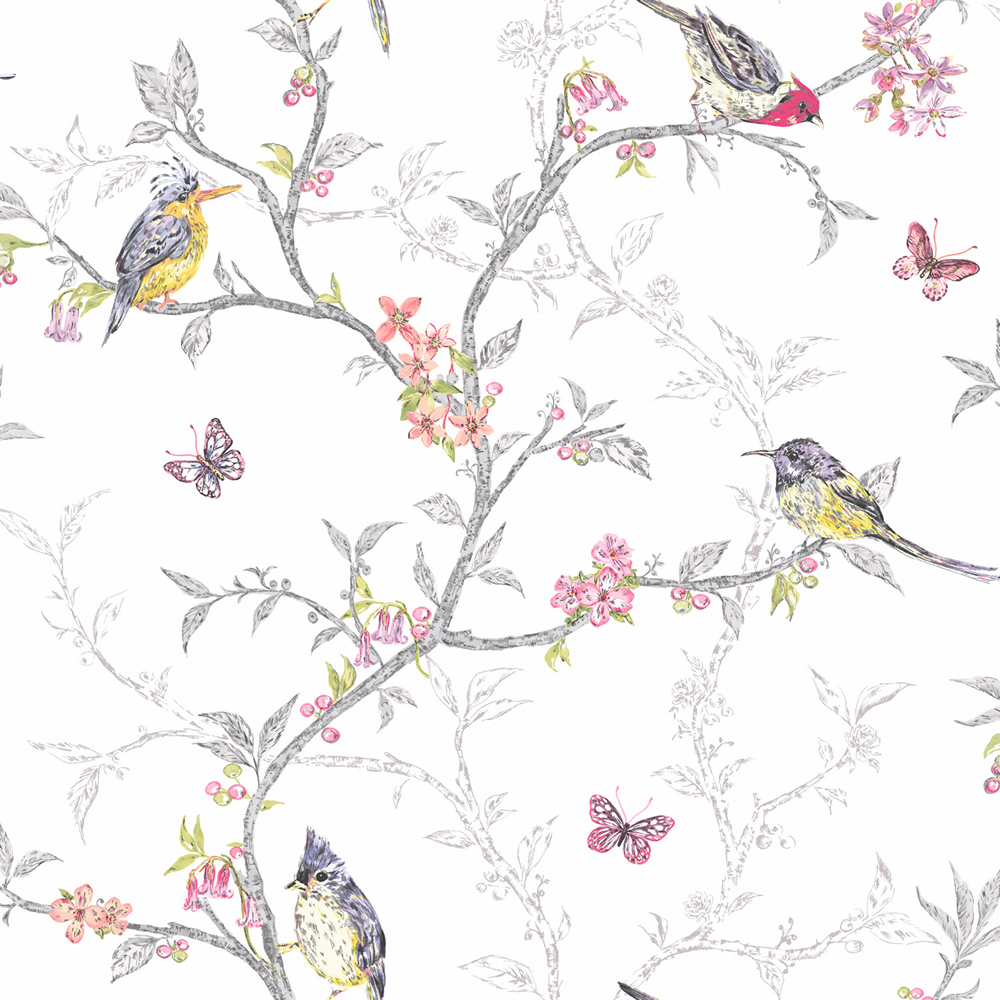 Phoebe Birds Wallpaper White Holden 98080