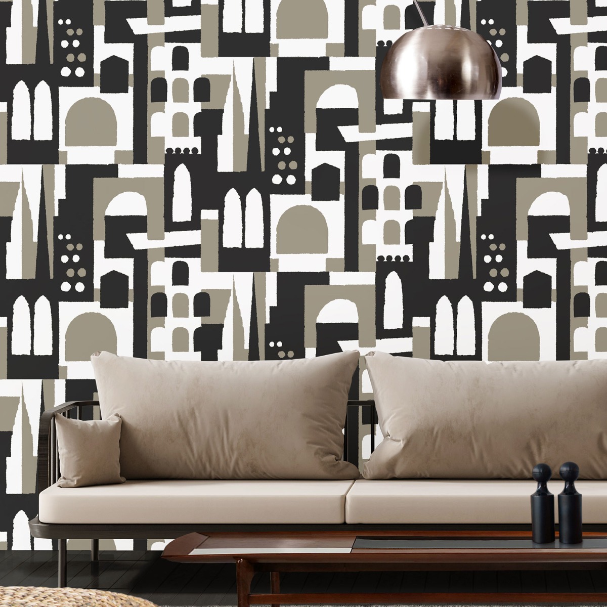 Hey Manhattan City Wallpaper Weathered Cedar Taupe - Mini Moderns MMTLG02WC