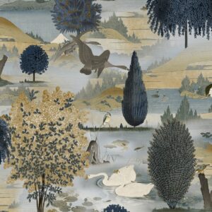 Swan Lake Wallpaper Navy / Ochre Holden 13491