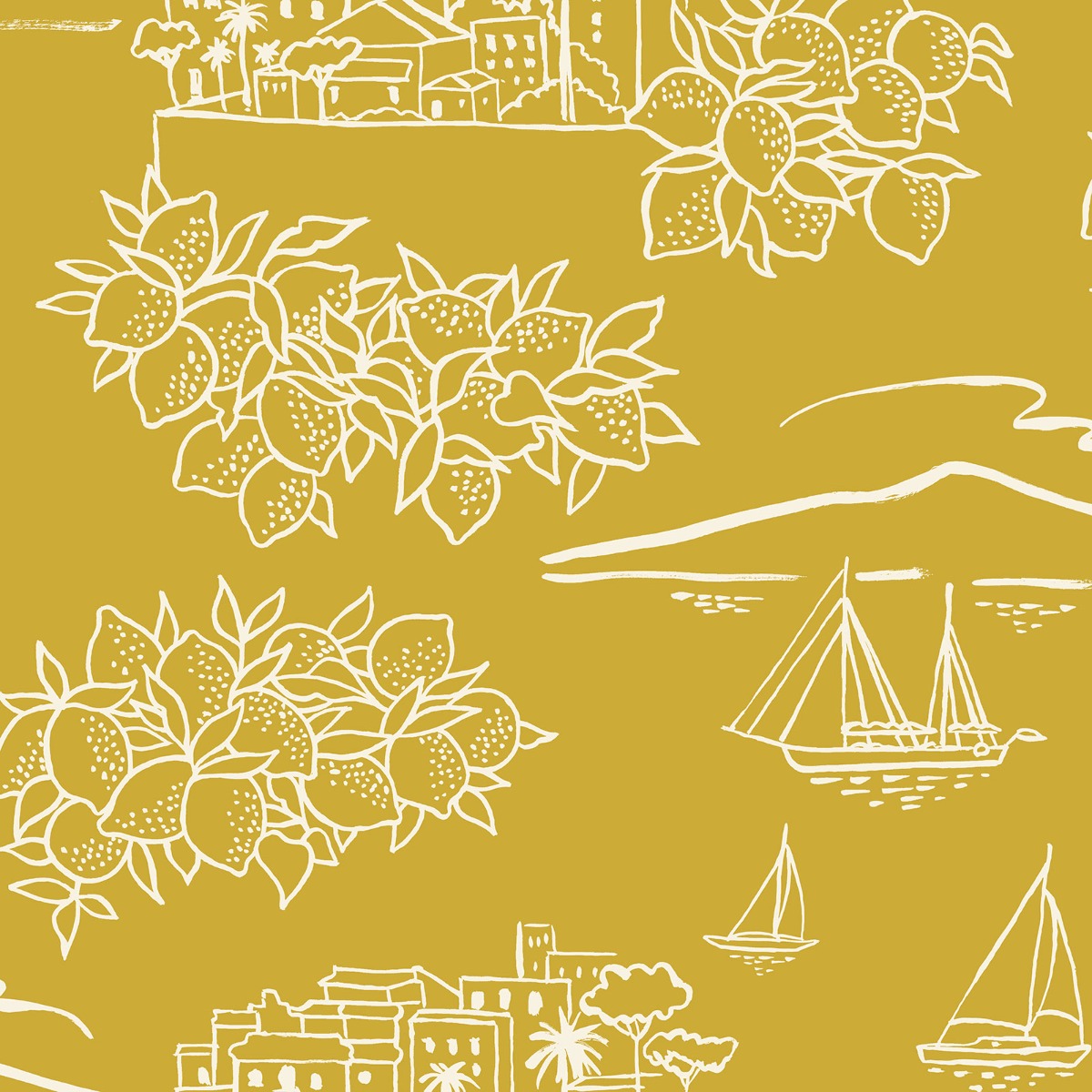 Travelogue Collection Limoneto Wallpaper Mustard Yellow Mini Moderns MMTLG04MU