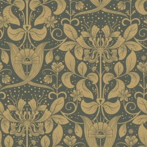 Hjarterum Berit Arts and Crafts Inspired Wallpaper Dark Green Galerie 83125