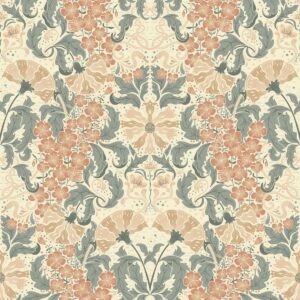 Hjarterum Ojvind Arts and Crafts Inspired Wallpaper Blue Pink Cream Galerie 83116