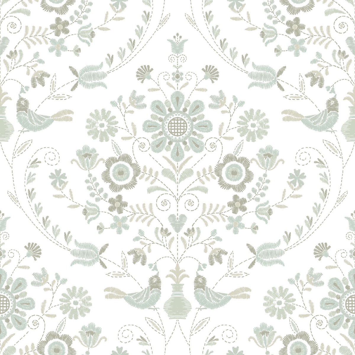 Britt Woodland Damask Vinyl Wallpaper Neutral Fine Decor FD26513
