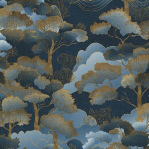Elle Decoration Golden Grove Textured Vinyl Wallpaper Navy / Gold 10448-08