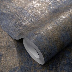 Elle Decoration Luxury Concrete Textured Vinyl Wallpaper Navy Blue / Gold 10438-08