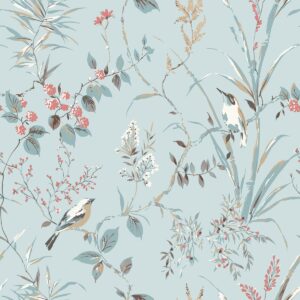 Mariko Bird Floral Wallpaper Blue Crown M1856