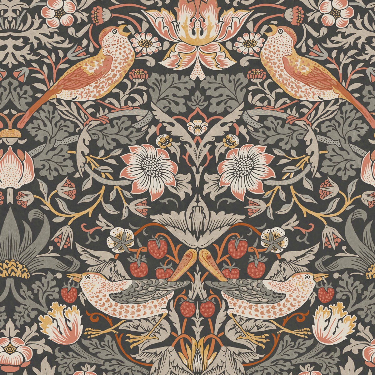 William Morris At Home Strawberry Thief Wallpaper Charcoal 124230