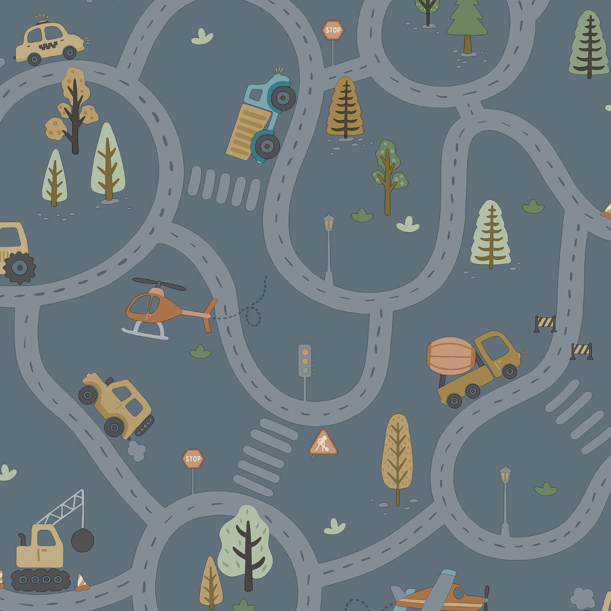 Roundabout Road Wallpaper Denim Blue / Multi Holden 14083