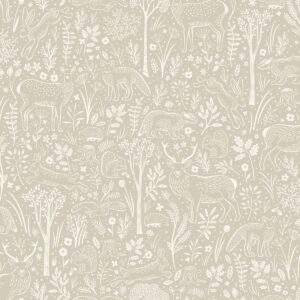 Woodland Animals Textured Vinyl Wallpaper Beige Grandeco LD3403