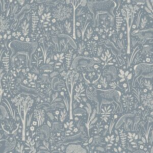Woodland Animals Textured Vinyl Wallpaper Blue Grandeco LD3415