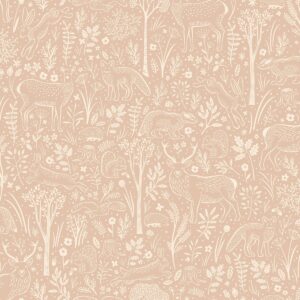 Woodland Animals Textured Vinyl Wallpaper Blush Pink Grandeco LD3418