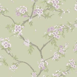 Cherry Blossom Wallpaper Sage Green / Heather Holden 14210