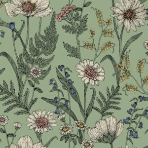 Wild Meadow Wallpaper Sage Green Fine Decor FD43337
